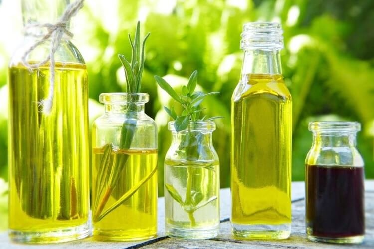 Herbal infused oil in bottles